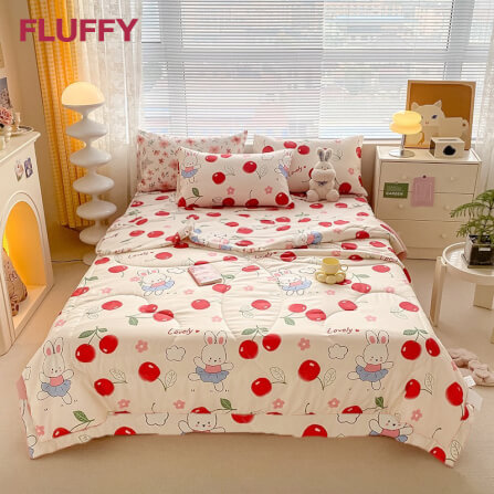 ชุดผ้าปูที่นอน 3.5ฟุต 3ชิ้น Fluffy ผ้า cotton คอลเลคชั่น Dreamy ลาย Cherry Bloom ไม่รวมผ้านวม_0